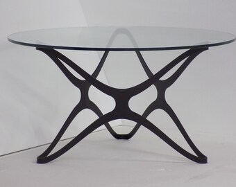 Custom Metal Side Table "Jammu"- Steel in flat black finish, custom made glass top