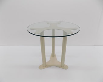 Custom metal end table "Porthos"- w/ Custom Made Glass Top, Tri-Pedestal 6-Tip