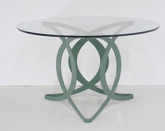 Custom Metal Side Table "Renwick"- Steel in Moss Green finish, custom made glass top