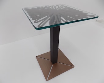 Custom Metal Side Table "Market"- w/ Custom Made Glass Top, Square-Slotted Design