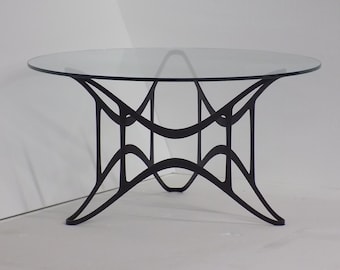 Custom Metal Side Table "Naxos"- Steel in flat black finish, custom made glass top