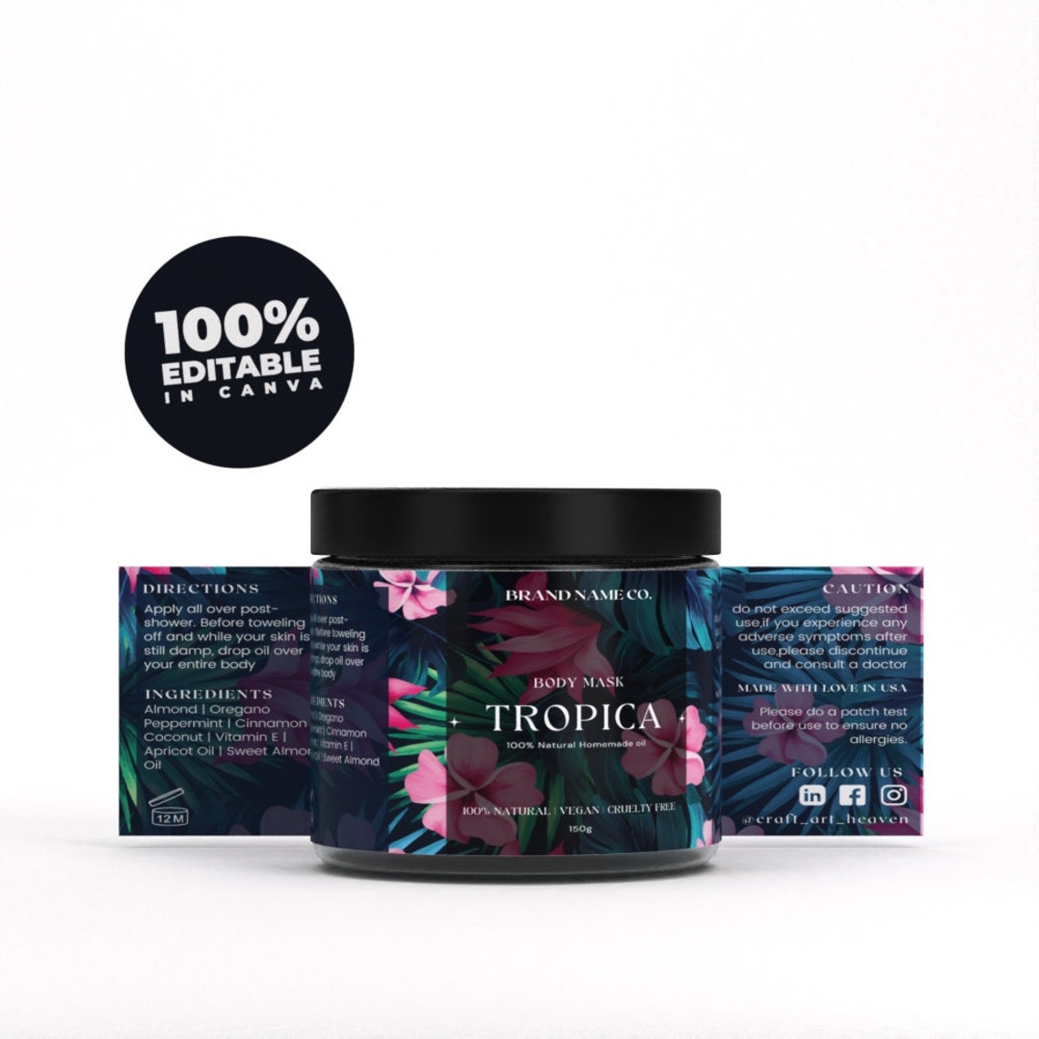 Fully Editable Body Product Label Templates Tropical Body - Etsy