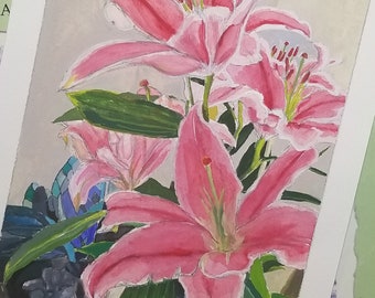 Gift for Gardener Tiger Lily Ready to Display No framing necessary Small Original Watercolor painting on Baltic Birch Fine Art