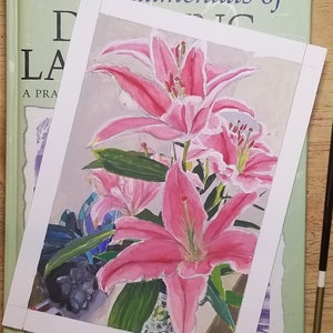 Original Gouache Painting &quot;Pink Tiger Lilies - Phase 2&quot; / Floral Art/ Flower Art/ Tiger Lily painting/ Wall Art