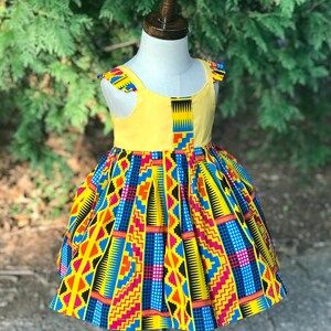 African print girl dress /yellow Ankara summer dress/ Kente girl dress