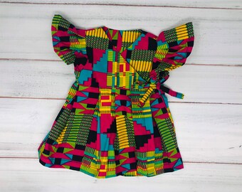 African print dress/ Pink African wrap dress/Ankara wrap dress
