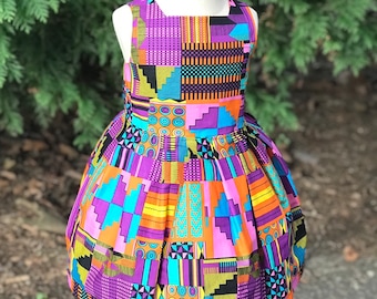 African Print Girl's Dress: Pink Ankara Kente Summer Outfit