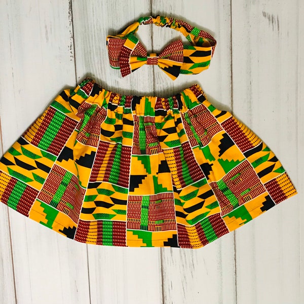 African Print Skirt / Girl Ankara Skirt Headband Set