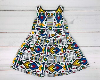 African print girl dress / white Ankara summer dress/ Kente  girl dress