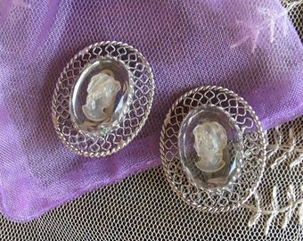 Vintage Signed Whiting and Davis Rhinestone and Gold Tone Clip-on Earrings