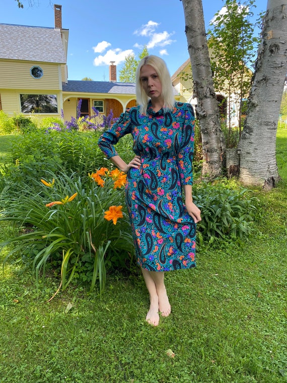 70s/80s Paisley Floral Print Dress