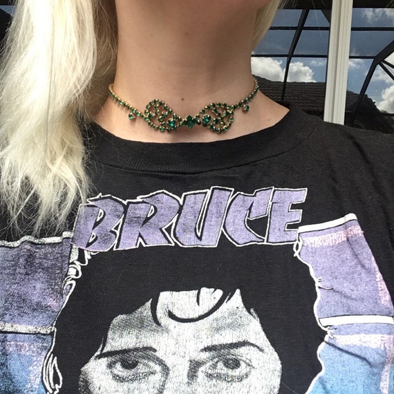 50s Emerald Green Rhinestone Bow Tie Choker