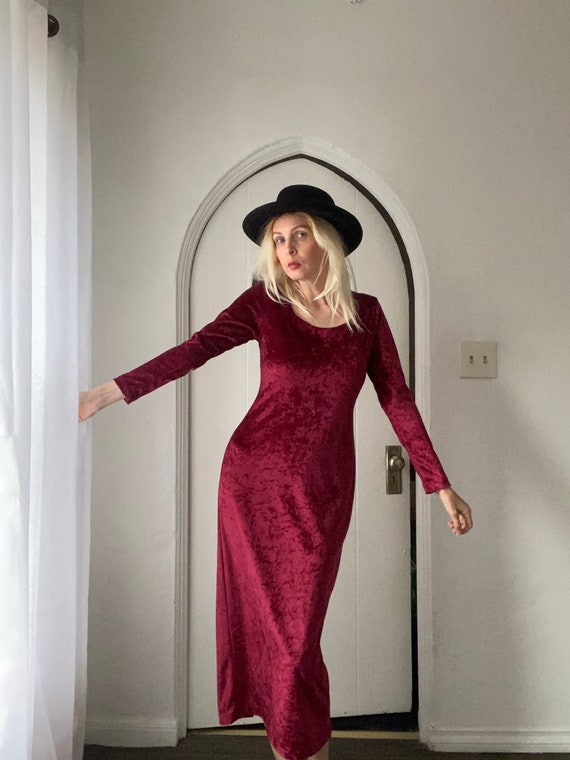 90s Red Velvet Dress - Etsy