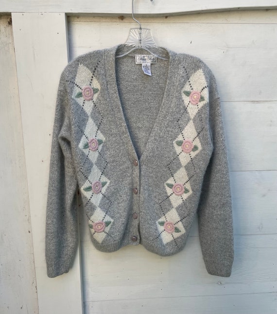 80s Argyle Cardigan Sweater - image 4