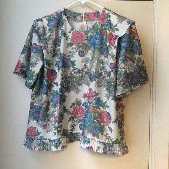 70’s Floral/Column Planter Print Poly Top - image 3