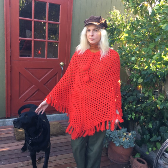 60’s/70’s Crochet Knit Poncho Cape.