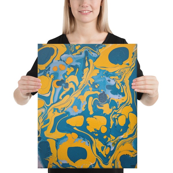Canvas Blue & Yellow Marbling 16x20