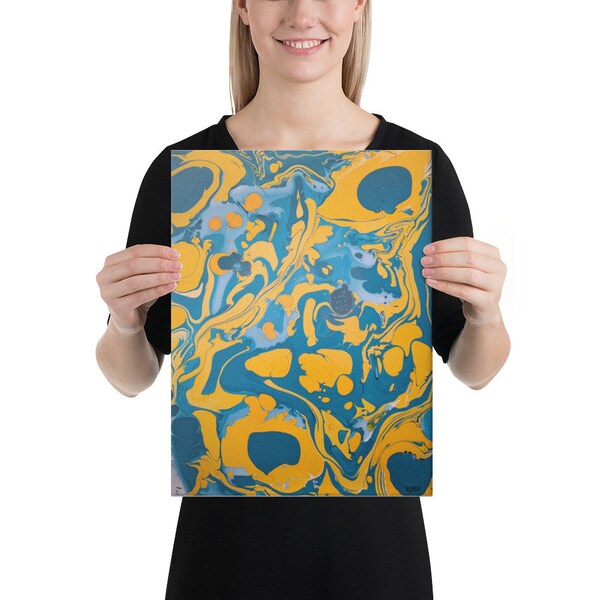 Canvas Blue & Yellow Marbling