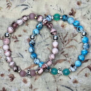 Twin Flamingo Beaded Bracelet Set (7.5 inch/Medium Wrist Size)