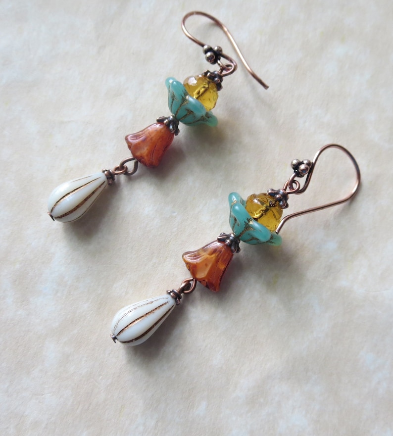 Boho Flower Gourd Copper Earrings