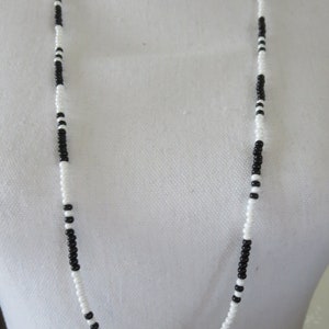 Single Strand Black and White Beaded Necklace Long or Short