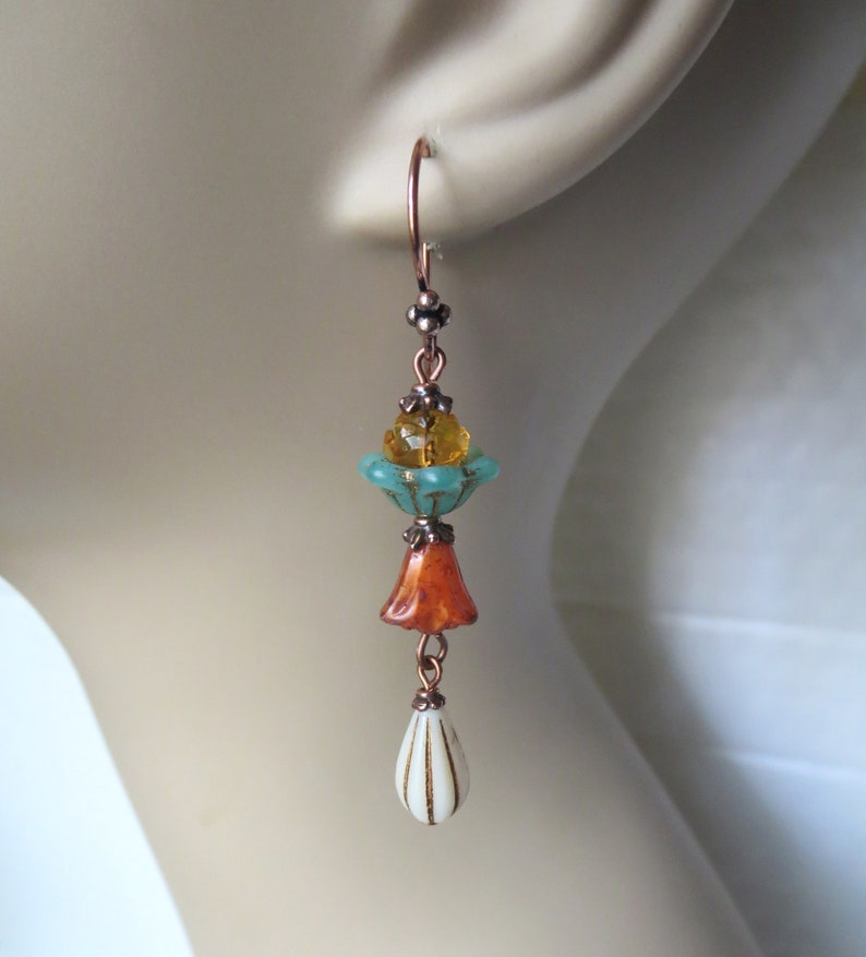 Boho Flower Gourd Copper Earrings