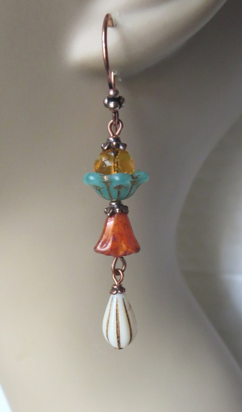 Boho Flower Gourd Copper Earrings