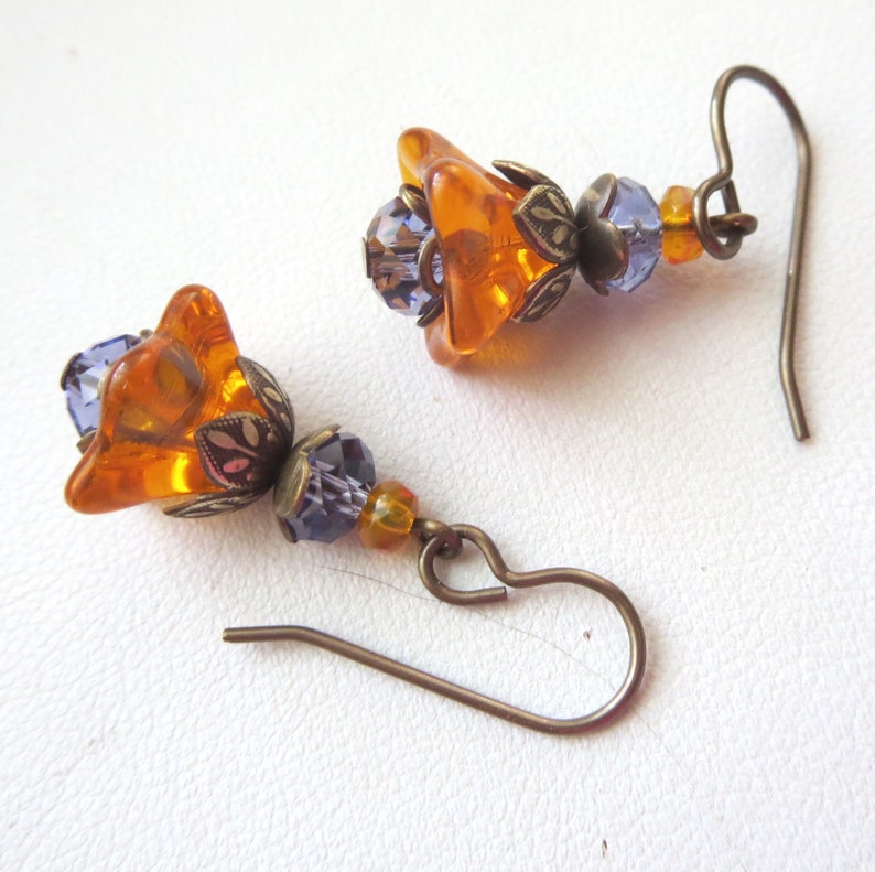 Orange Bell Flower Earrings Long or Short Earwires