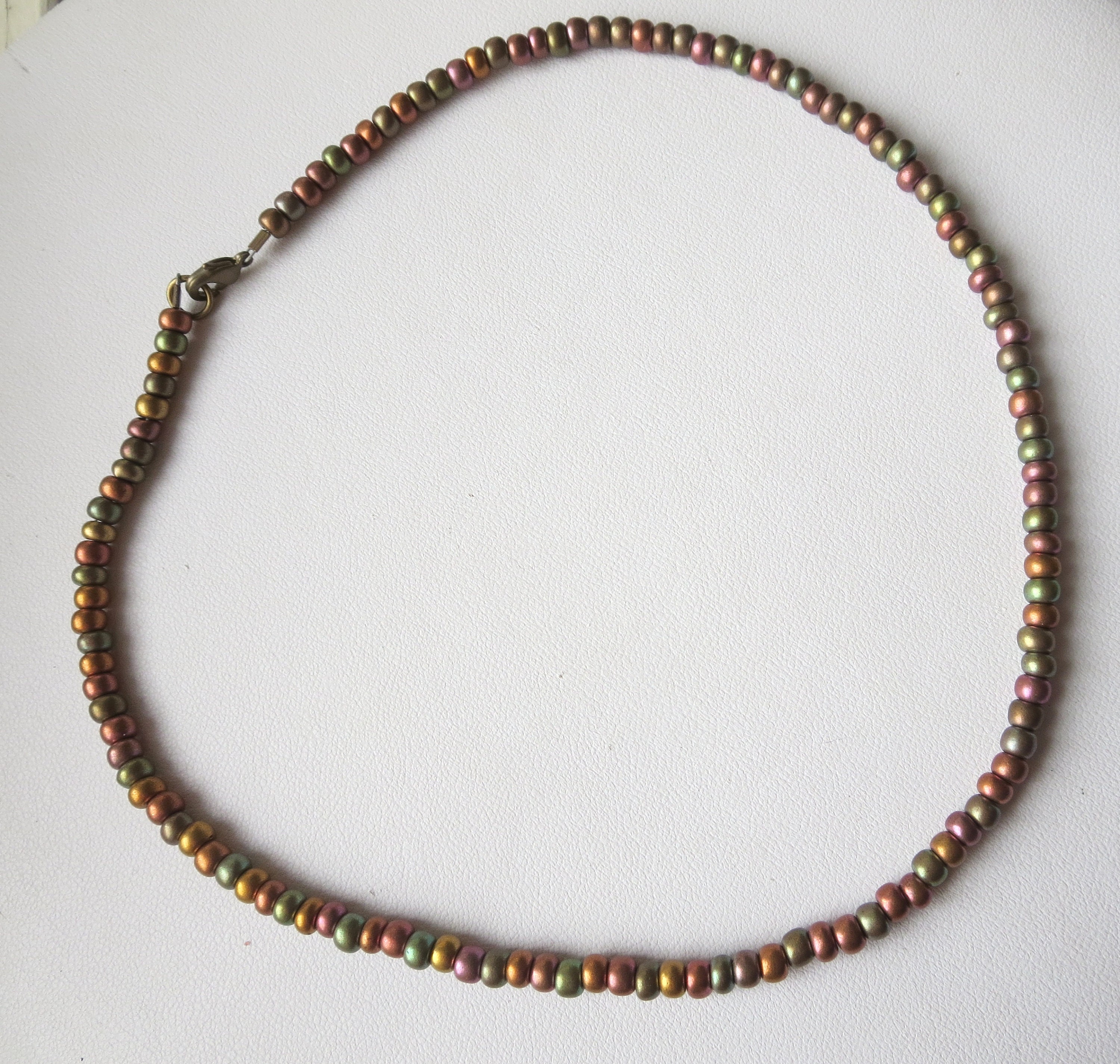 Glass Seed Bead Necklace in Pearlized Dark Colors Green Gold Etsy