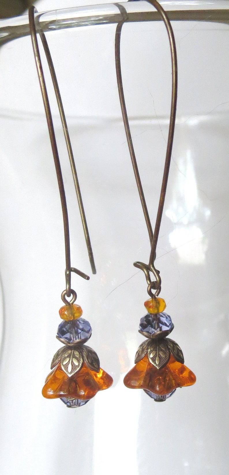 Orange Bell Flower Earrings Long or Short Earwires