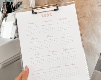 2022 - 2023 Year At A Glance Digital Calendar - Neutral Aesthetic Colors & Black Design - A4 + Letter Size - Printable - Digital Planning