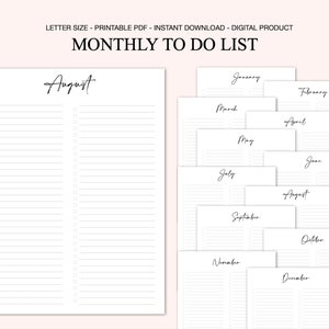 001 - Monthly To Do List - Minimal Calligraphy - Minimal To Do List - Printable PDF - Digital Planning - Printable Planning