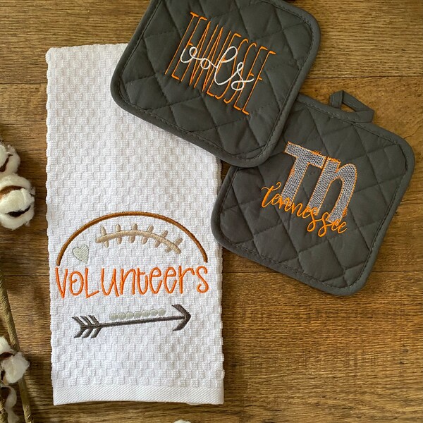 Tennessee Volunteers Kitchen Set, Vols Fan Gear, Vols Tailgate Gear, TN Vols Fan Kitchen Set, TN Vols Fan Gift, Tea Towel Gift