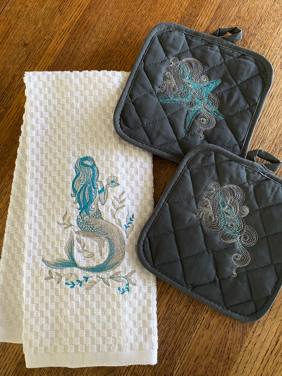 Mermaid Kitchen Towel, Mermaid Gift, Mermaid Decor, Coastal Decor