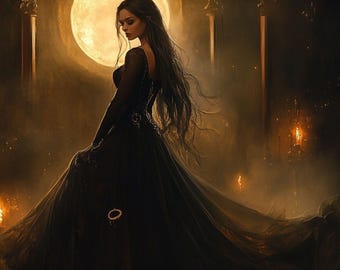 Moonlit Witch Art Print: Gothic Halloween Decor (Digital Download)