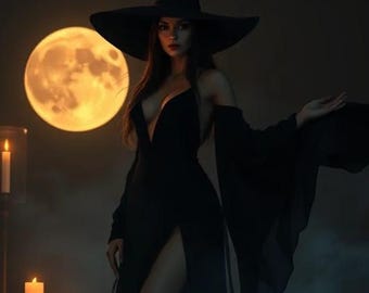 Candlelit Gothic Witch Print: Dark Fantasy Halloween Decor (Digital Download