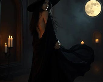 Gothic Witch Print: Dark Moody Candlelit Fantasy Art (Digital Download)