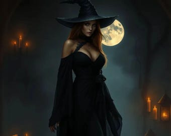 Candlelit Gothic Witch Print: Dark Fantasy Halloween Decor (Digital Download