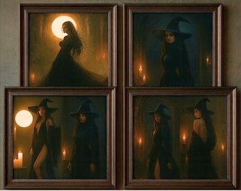 Gothic Witch Print Set: Moody Halloween Wall Art (Digital Download, 4 Prints)