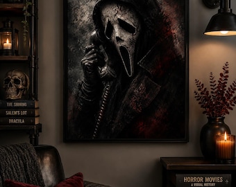 Masked Horror Wall Art Printable | Vintage Slasher Decor | Dark Horror Movie Poster | Digital Download