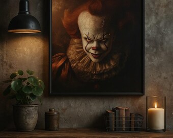 Pennywise Clown Wall Art | IT Horror Movie Printable | Gothic Creepy Clown Digital Download | Halloween Scary Home Decor