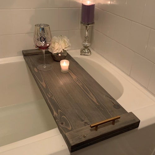 Bath Tub Caddy Rustic Wood Bathtub Tray Wooden Bath Shelf Etsy
