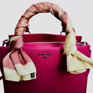 Silk Purse Scarf: Pink Floral Handbag Accessory with Cherry Charm