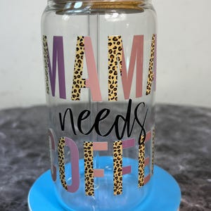 Glass Cup with Bamboo Lid & Straw|UV DTF Decorated Tumbler| Aesthetic Iced Coffee Cup| Reusable Glass Tumbler| Custom Drinkware