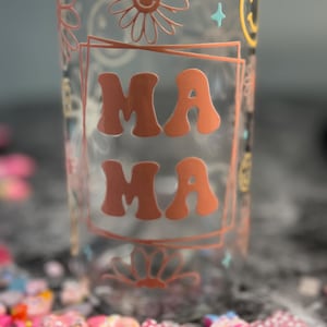 Glass Cup with Bamboo Lid & Straw|UV DTF Decorated Tumbler| Aesthetic Iced Coffee Cup| Reusable Glass Tumbler| Custom Drinkware