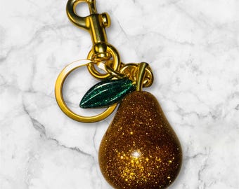 Pear Purse Charm|Cute Fruit Bag Accessory|Handmade Keychain| Kawaii Gift|Polymer Clay Charm for Her