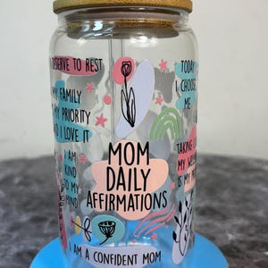 Glass Cup with Bamboo Lid & Straw|UV DTF Decorated Tumbler| Aesthetic Iced Coffee Cup| Reusable Glass Tumbler| Custom Drinkware