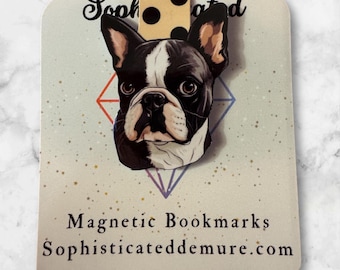 Marcador magnético de Boston Terrier / Marcador para amantes de los libros / Marcador de perro / Mercancía literaria linda / Regalo para lectores / Regalos para amantes de los perros