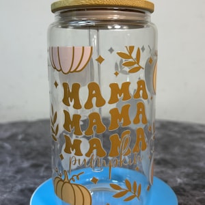 Glass Cup with Bamboo Lid & Straw|UV DTF Decorated Tumbler| Aesthetic Iced Coffee Cup| Reusable Glass Tumbler| Custom Drinkware