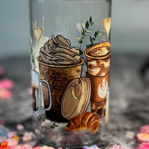 Glass Cup with Bamboo Lid & Straw|UV DTF Decorated Tumbler| Aesthetic Iced Coffee Cup| Reusable Glass Tumbler| Custom Drinkware